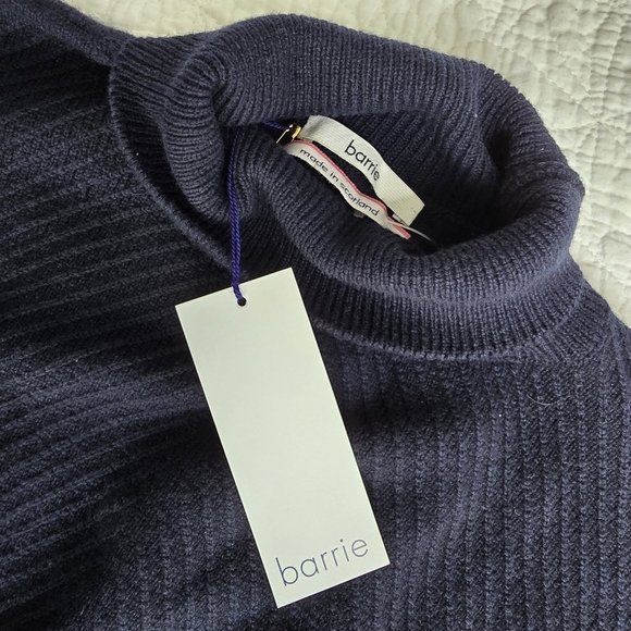 Barrie of Scotland Cashmere Textured Sleeves Detail Turtleneck Sweater - Navy - Picture 6 of 16
